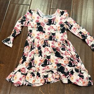 Posh Peanut Black Cat and Floral Kids Dress